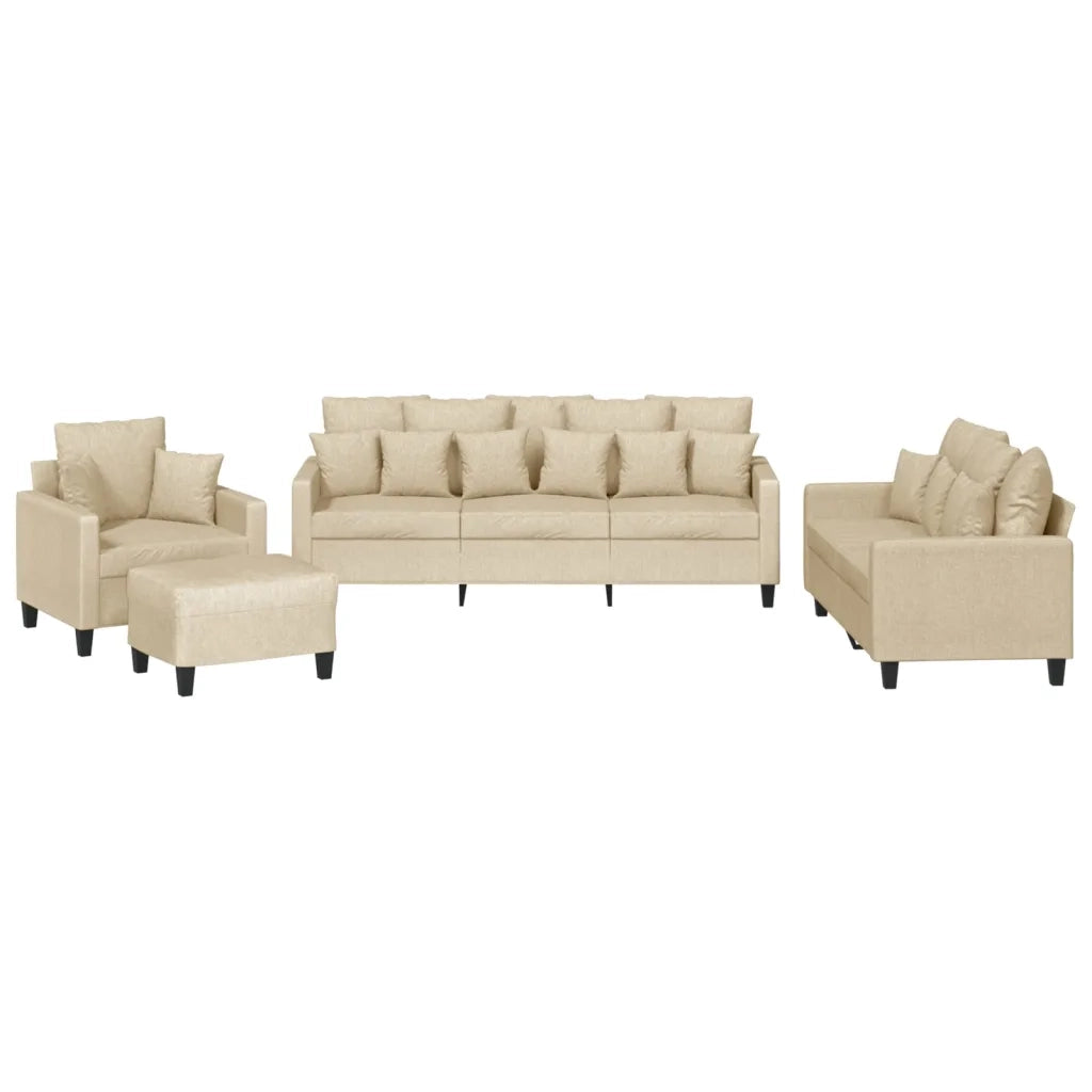 Set Divani 4 pz con Cuscini Crema in Tessuto