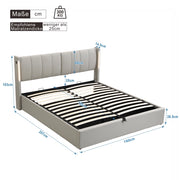 Letto imbottito LED con testiera regolabile - Xylo - 160x200 cm - Grigio - Alimentazione USB e idraulico