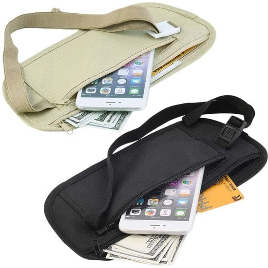 Cintura RFID bloccante per donna - Cintura RFID bloccante per uomo - Cintura RFID per camminata - Cintura RFID leggera - Dimensioni: 26 x 13 cm - Cintura RFID con taschino per denaro