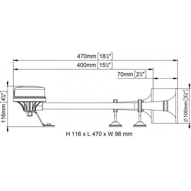 TROMBA DOPPIO CORNETTO 12V. ELECTROMAGNETIC TORQUE TRUMPET CORNET 24V 8A