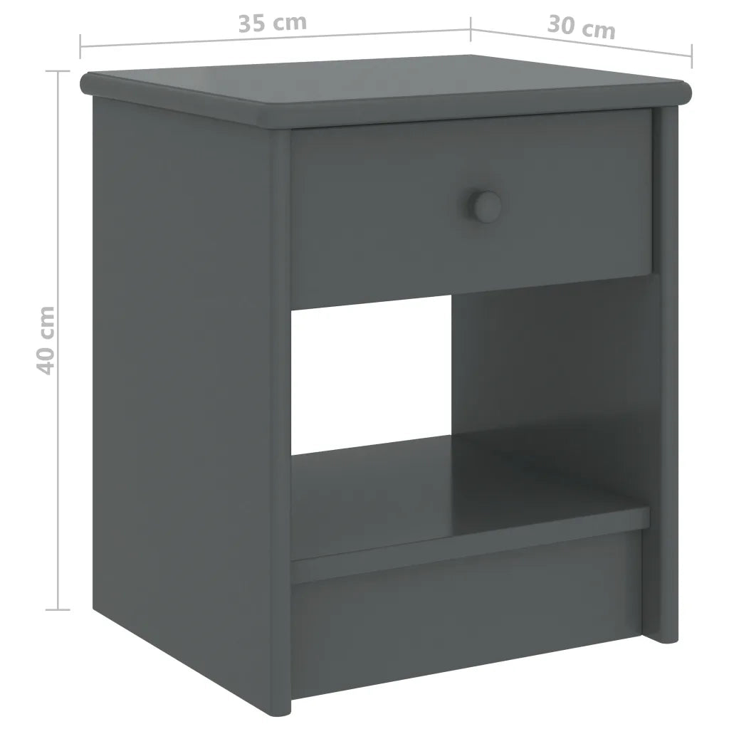 Comodino Grigio Scuro 35x30x40 cm in Legno Massello di Pino 322226