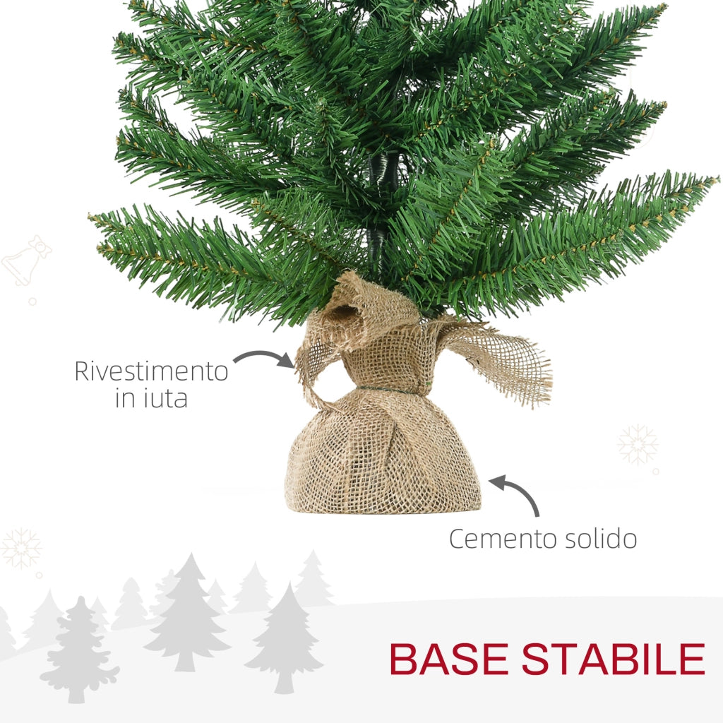 Albero di Natale Mini 55cm con 50 Rami Folti e Aghi Realistici in PVC, Base in Cemento e Iuta
