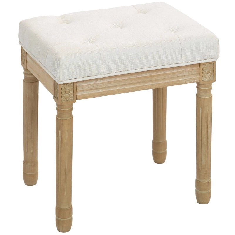Pouf con seduta imbottita in tessuto effetto lino, gambe in legno, Beige 42 × 32 × 46,5 cm