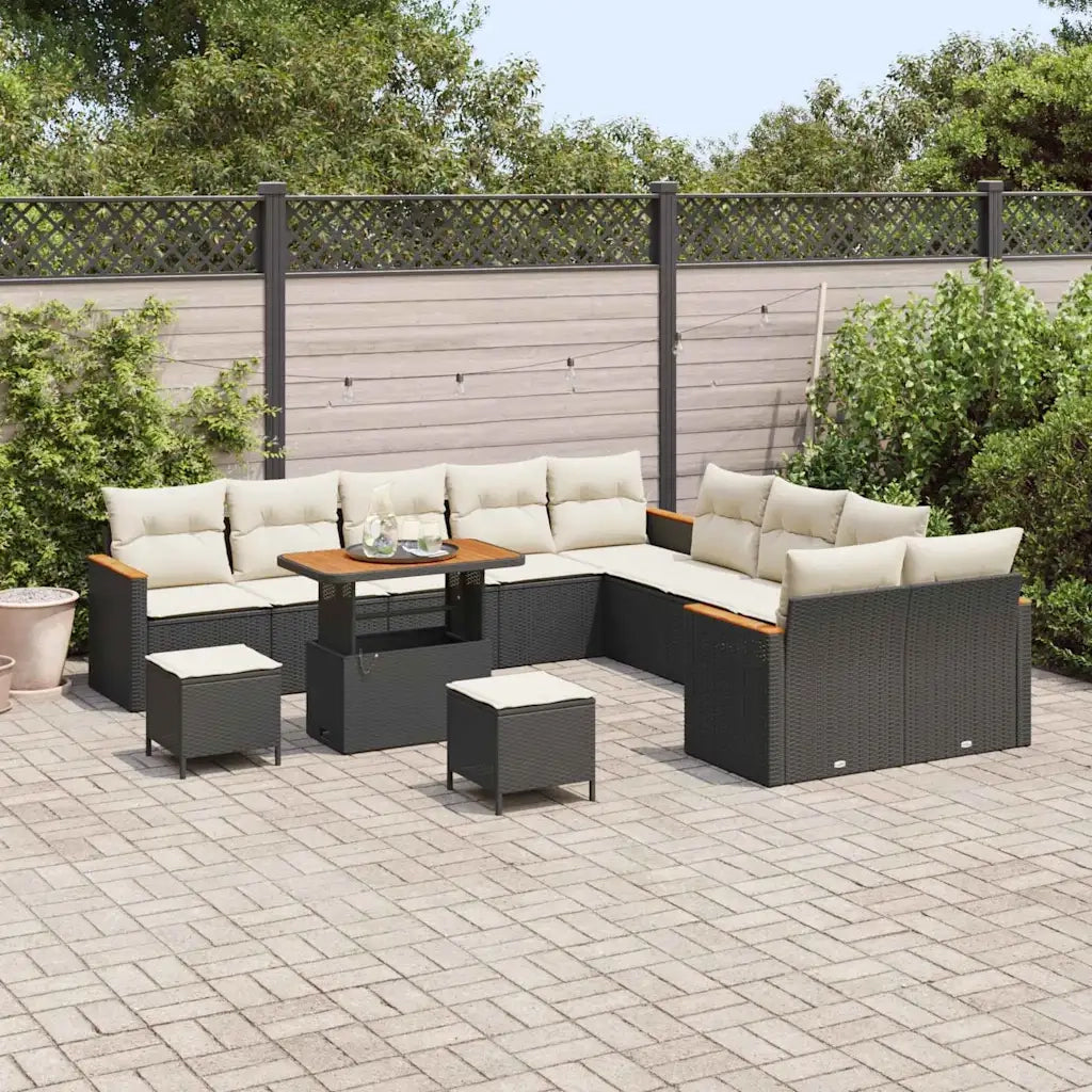 Set Divano da Giardino con cuscino 13 pcs Nero polyrattan