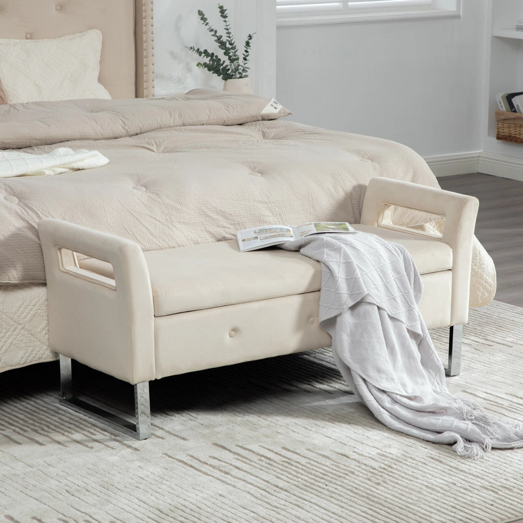 Pouf Contenitore con Braccioli ¨C MINIMAL ¨C Velluto Beige