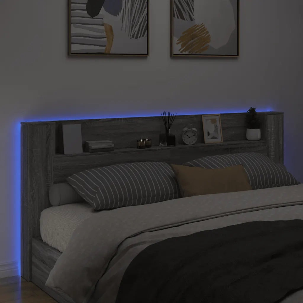 Testiera | Testata con Contenitore a LED Grigio Sonoma 220x16,5x103,5 cm