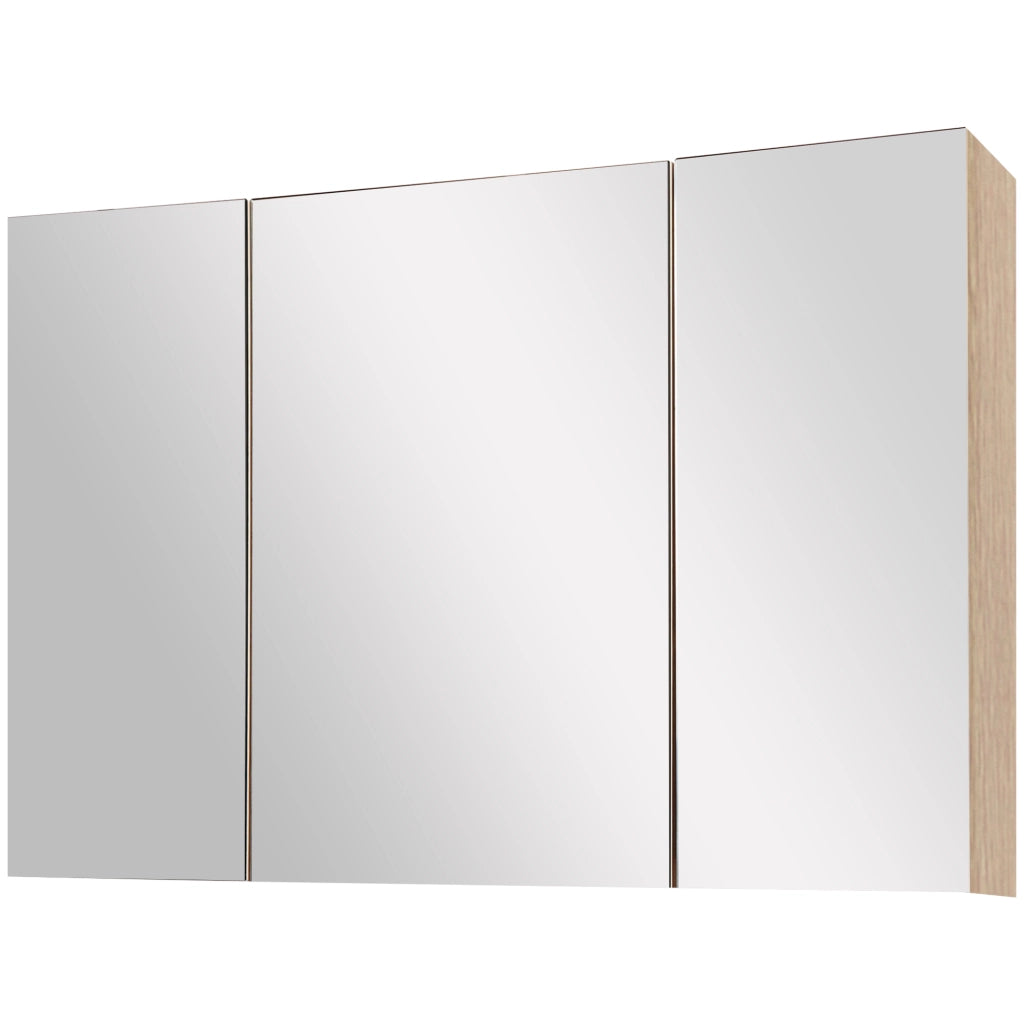 Specchio Bagno Contenitore con 3 Ante a Specchio Soft Close, Specchiera Bagno con Ripiani Regolabili in Legno e Vetro, 90x13.5x60 cm, Color Legno