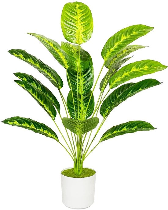 Pianta di palma in vaso con fiori laterali per interni esterni casa giardino decorazione moderna (80cm fiore paradijsvogel)
