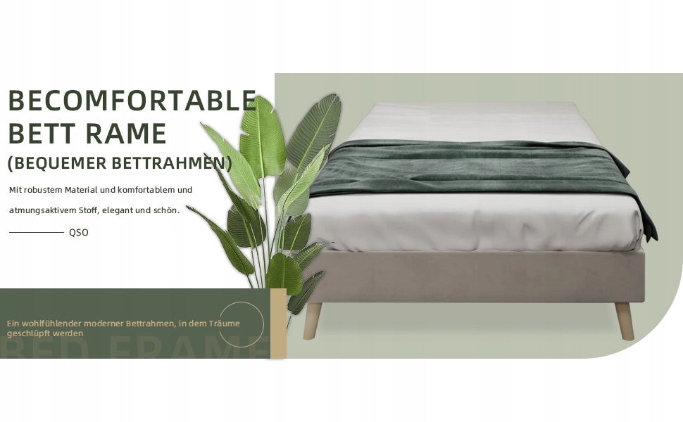 Letto singolo minimalista - Xylo - 90x200 - Beige - Velluto