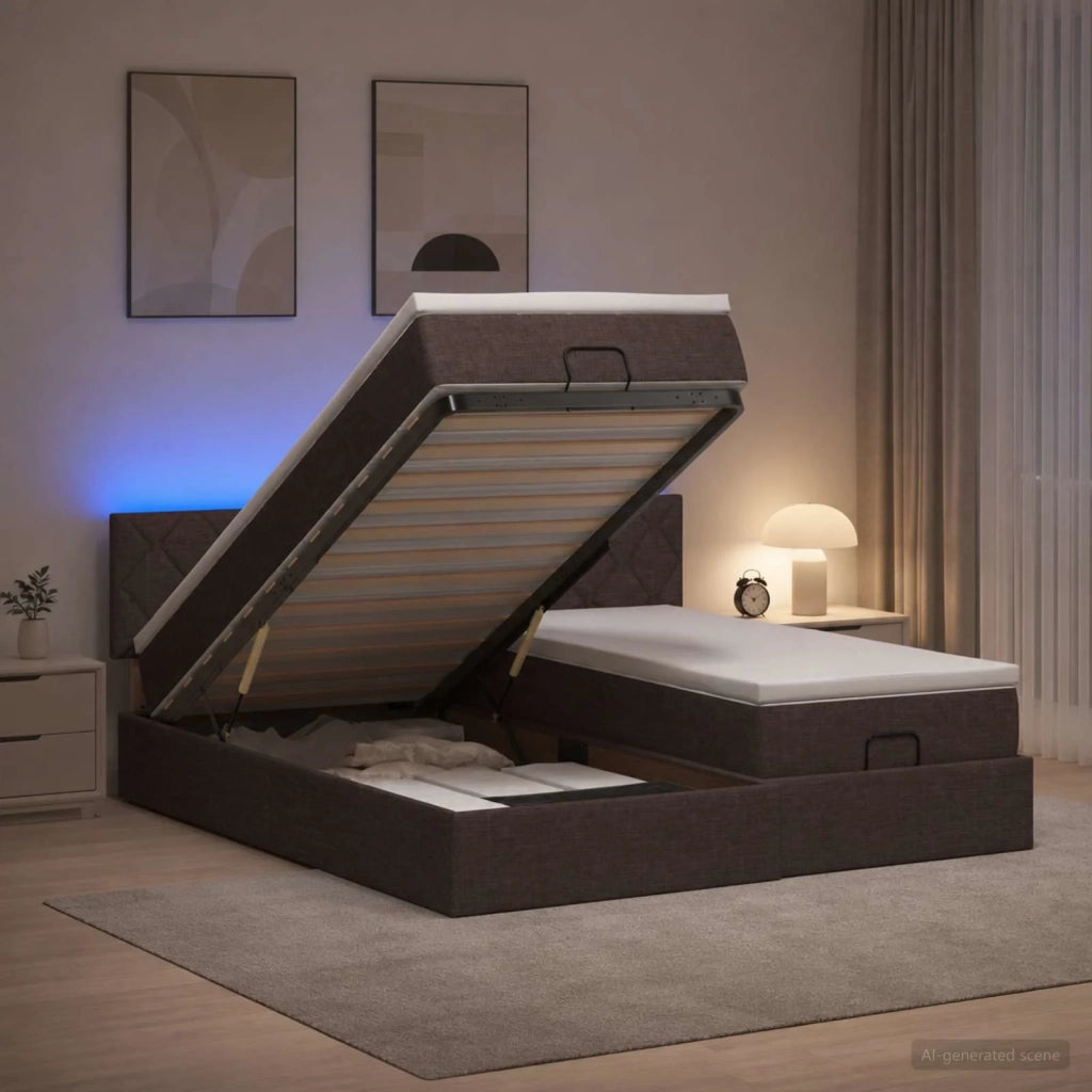 Letto Ottomano con Materasso e LED Marrone Scuro 180 x 200 cm 3457297