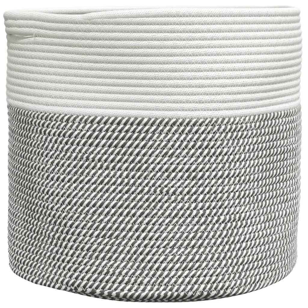 Cestino Portaoggetti Grigio e Bianco Ø40x35 cm in Cotone 358466