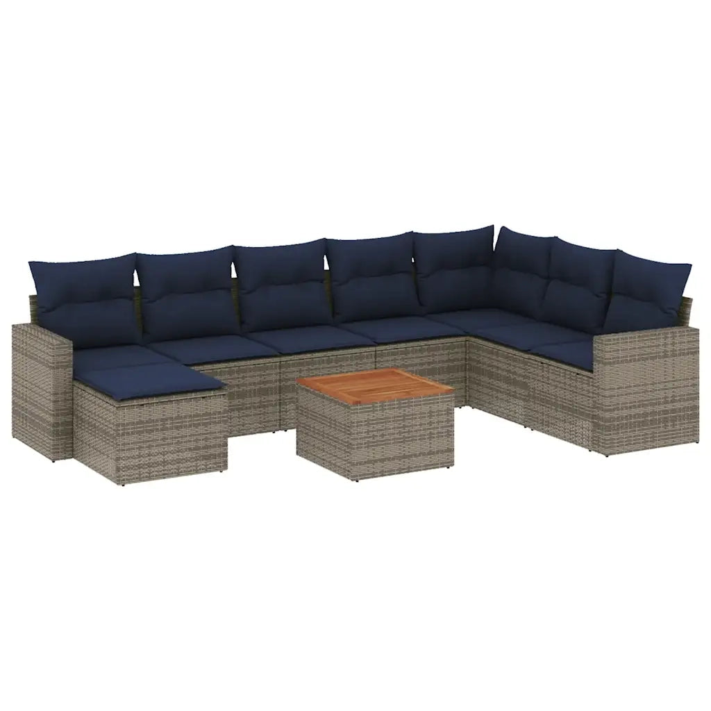 Set Divani da Giardino 9 pz con Cuscini Grigio in Polyrattan 3256593