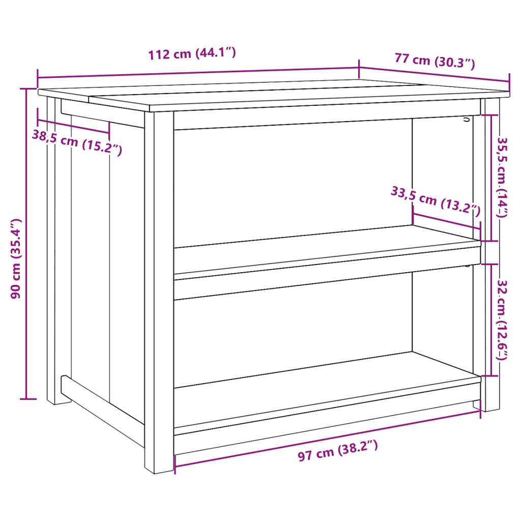 Isola da Cucina PANAMA 112x77x90 cm in Legno Massello di Pino 4016388