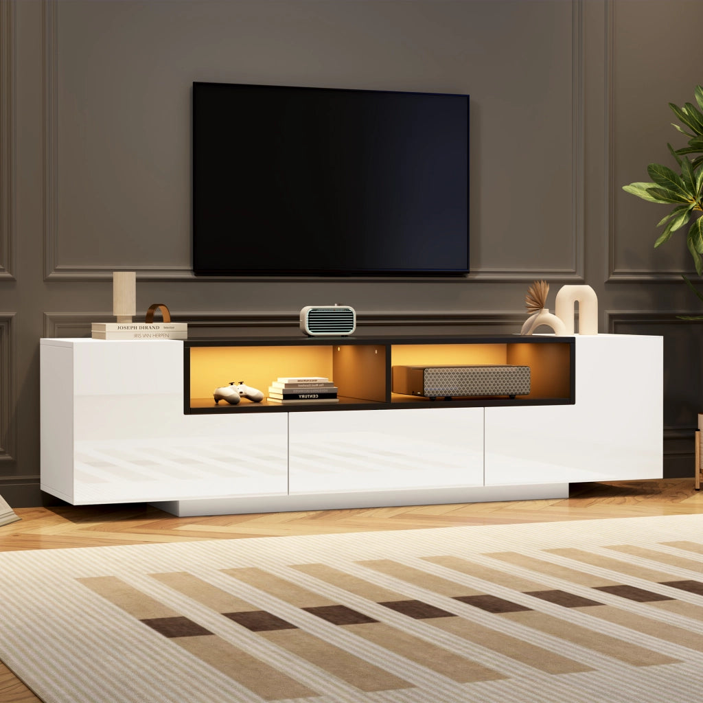 Mobile TV con LED e Cassetti ¨C MINIMAL ¨C Bianco Lucido/Nero, 180x40x48 cm