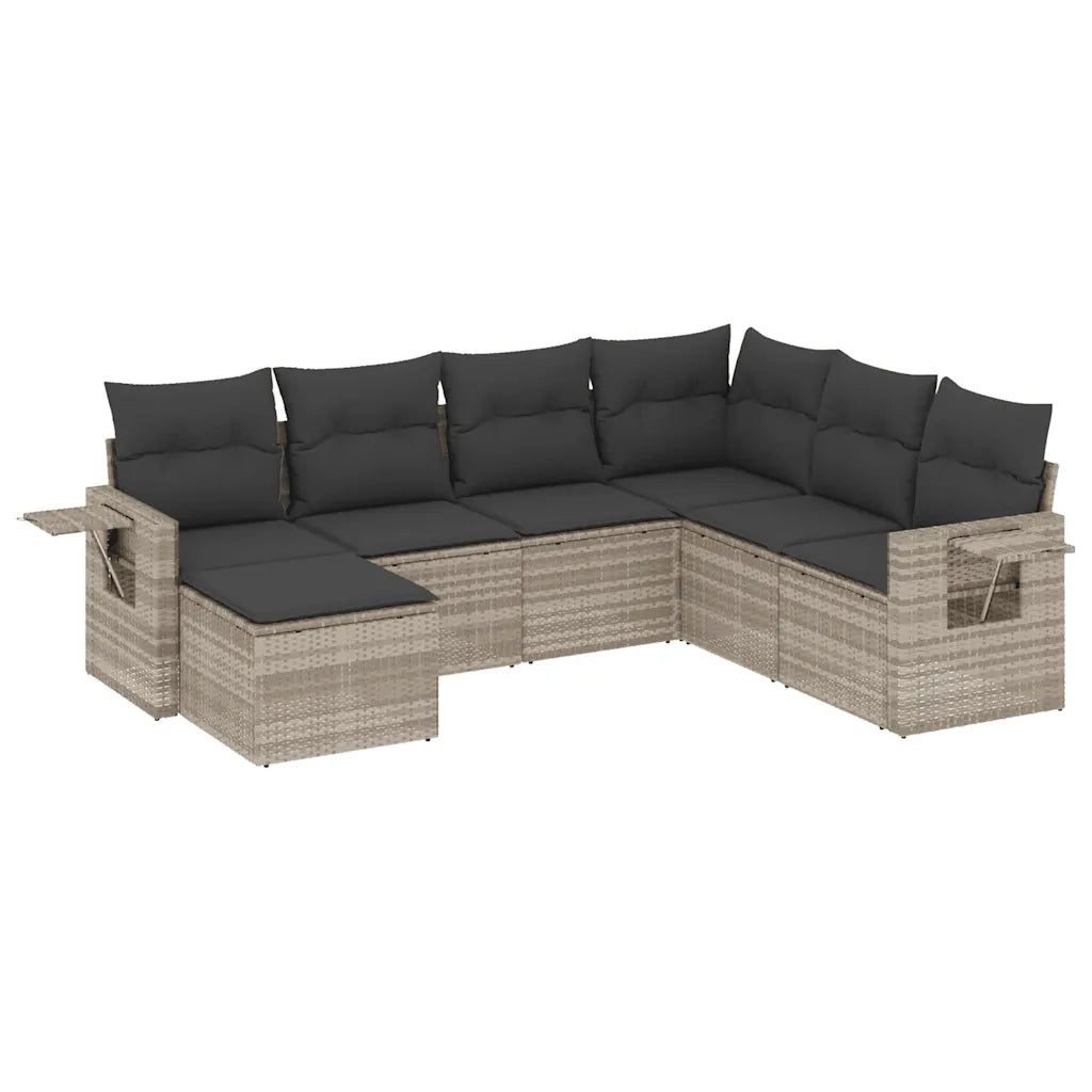 Set Divani da Giardino 7pz con Cuscini Grigio Chiaro Polyrattan