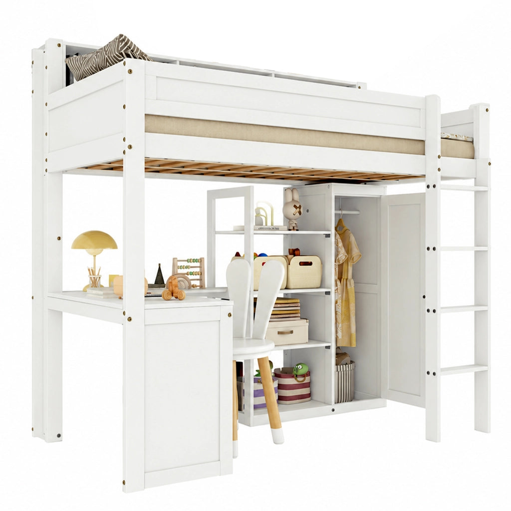 LETTO A CASTELLO con tavolo e armadio 90x200 cm bianco