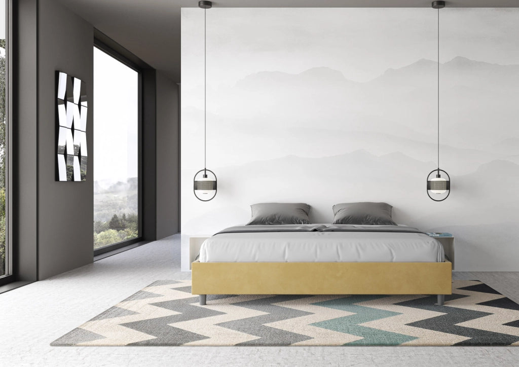 BS COM Letto matrimoniale king size con rete imbottito 200x210 microfibra ocra