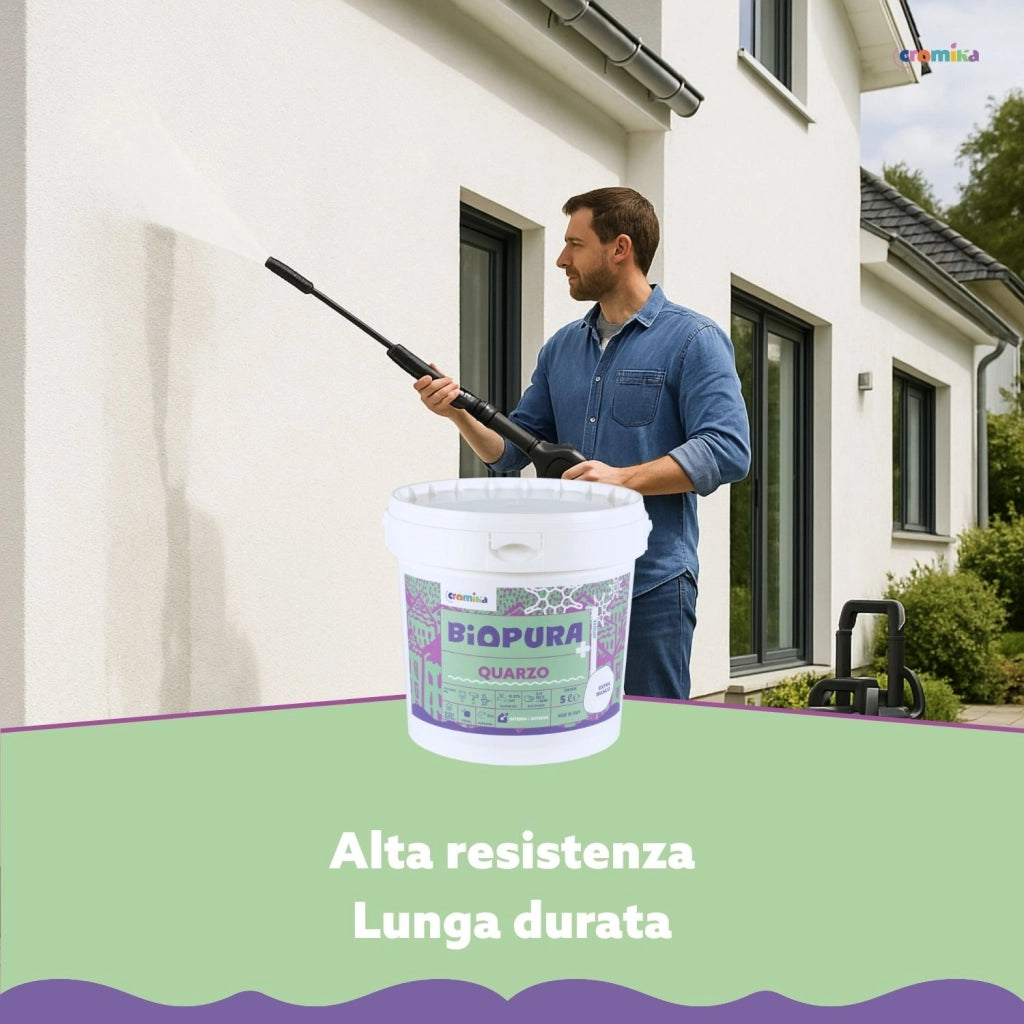 Pittura quarzo antialga interni esterni finitura opaca linea biopura cromika *** formato 5 lt, confezione 1