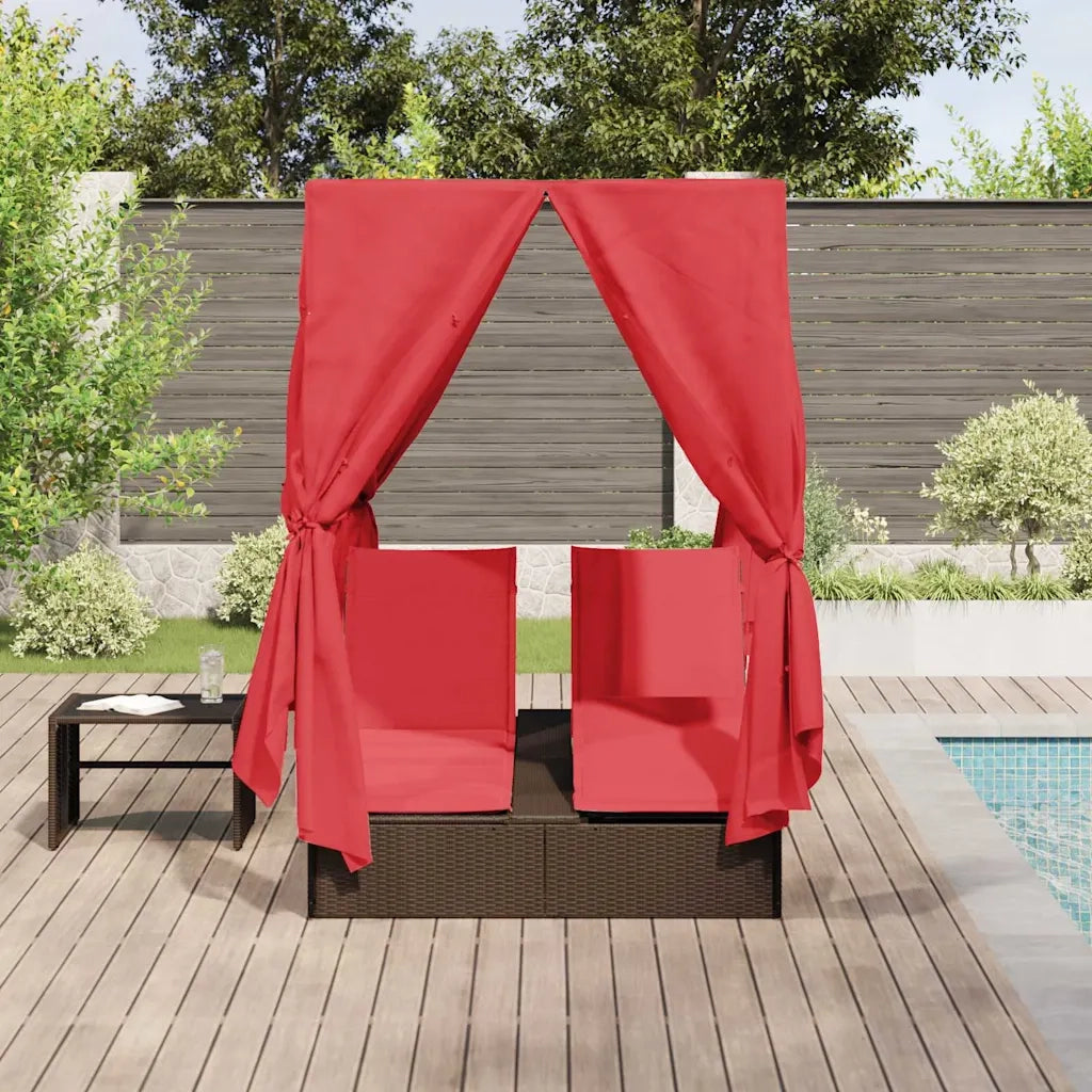 Lettino da sole doppio Rosso 205 x 129 x 200 cm polyrattan