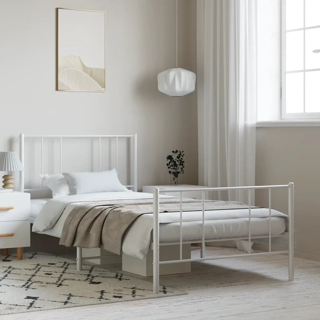 Letto singolo | Letto per adulti | Giroletto con Testiera e Pediera Metallo Bianco 100x200 cm