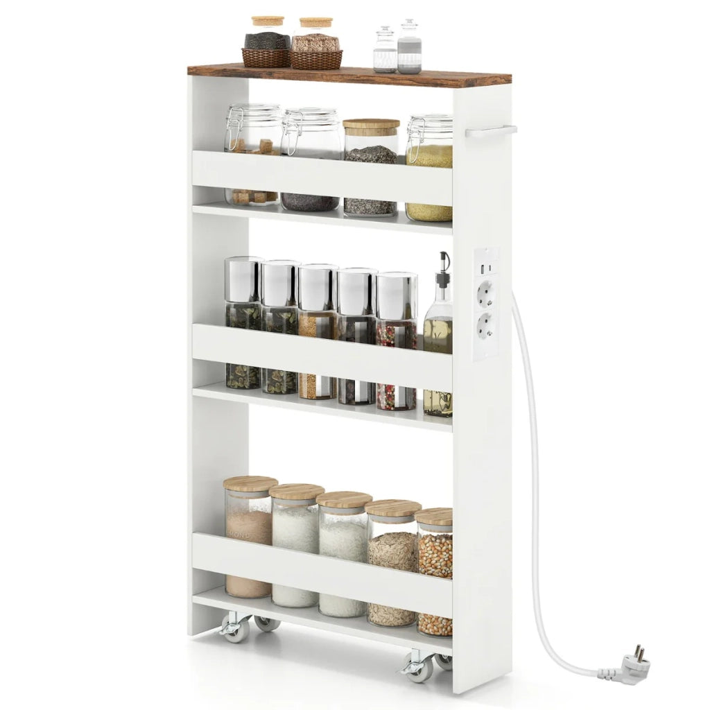Carrello portaoggetti sottile 47,5 x 13 x 80,5 cm con comoda stazione di ricarica design contemporaneo legno color caffè 20_0018250