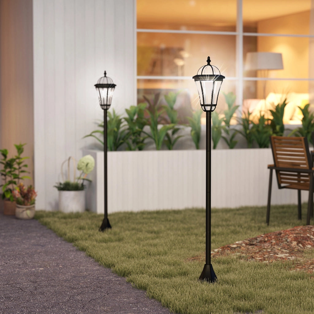 Set 2 Lampioni Solari per Giardino con 2 LED e Accensione Automatica. Nero