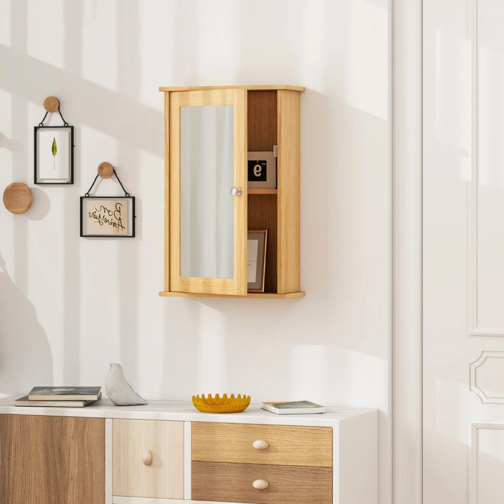 Armadio del bagno con specchio, Armadietto montato a muro con un¡¯anta Legno naturale