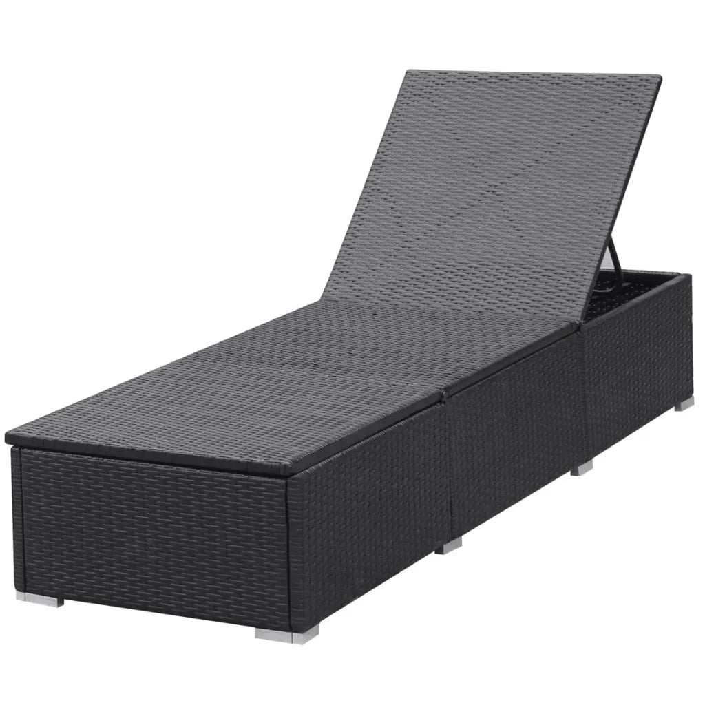 Lettino Prendisole con Cuscino in Polyrattan Nero 44404