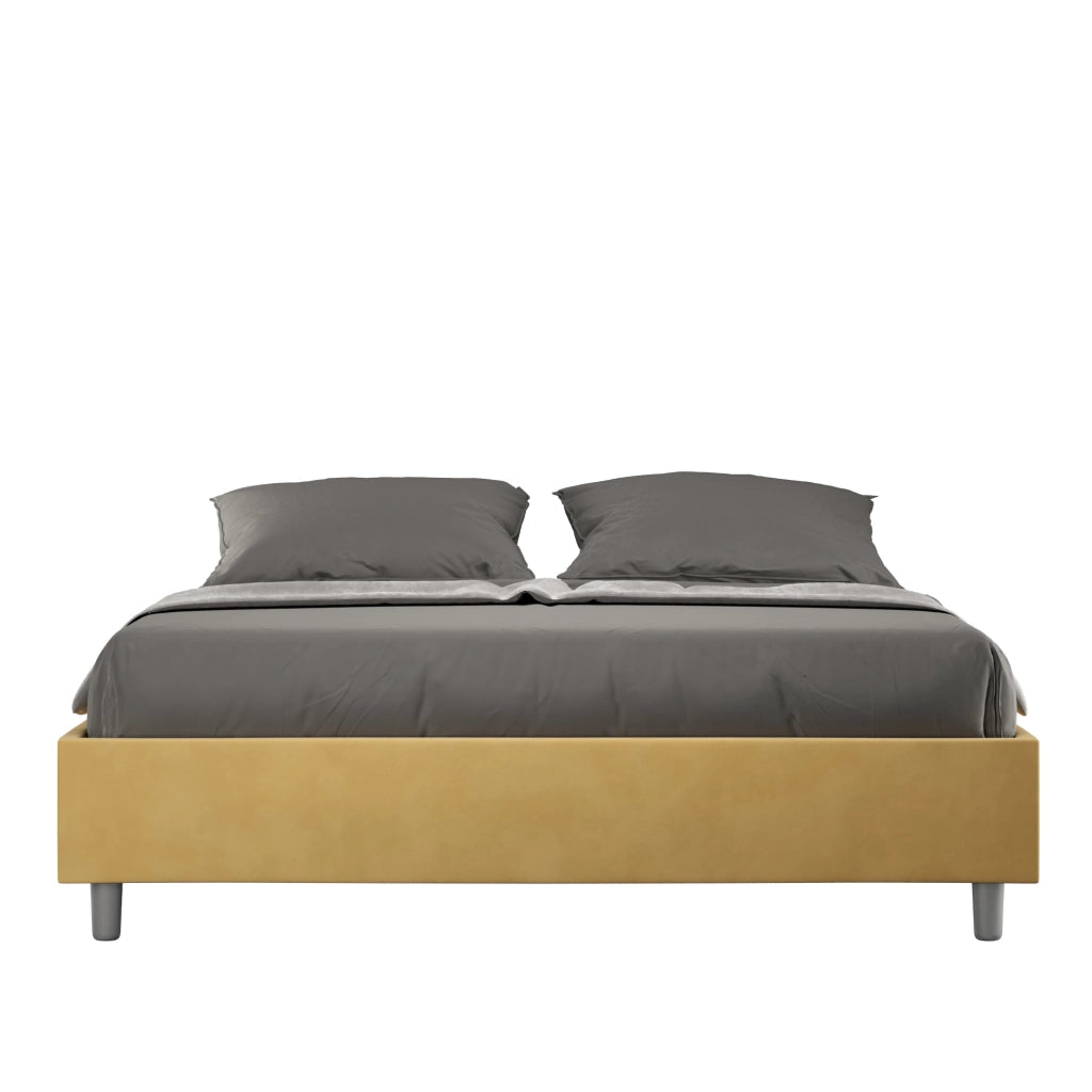 BS COM Letto queen size con rete imbottito 150x210 microfibra ocra