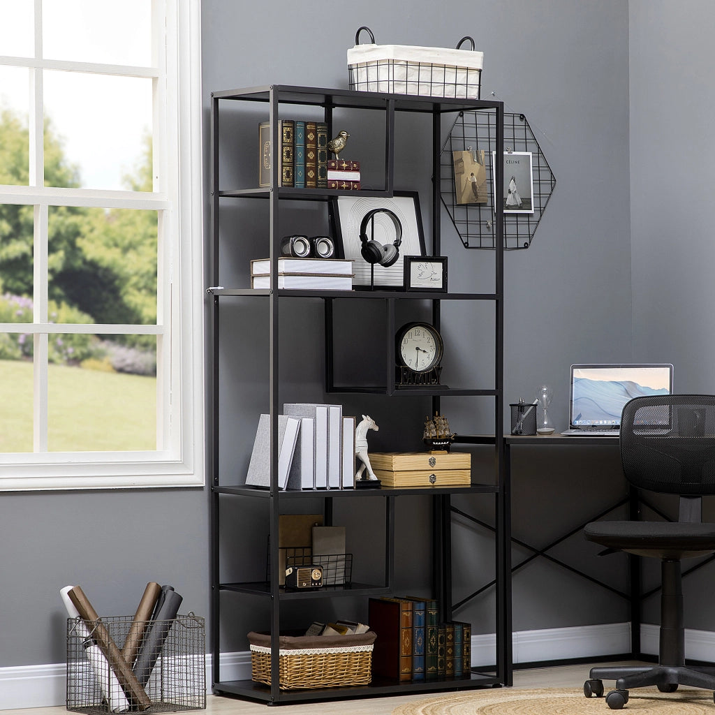 Libreria scaffale 7 livelli in metallo stile industriale ¨C Minimal ¨C 83x34x180 cm nero