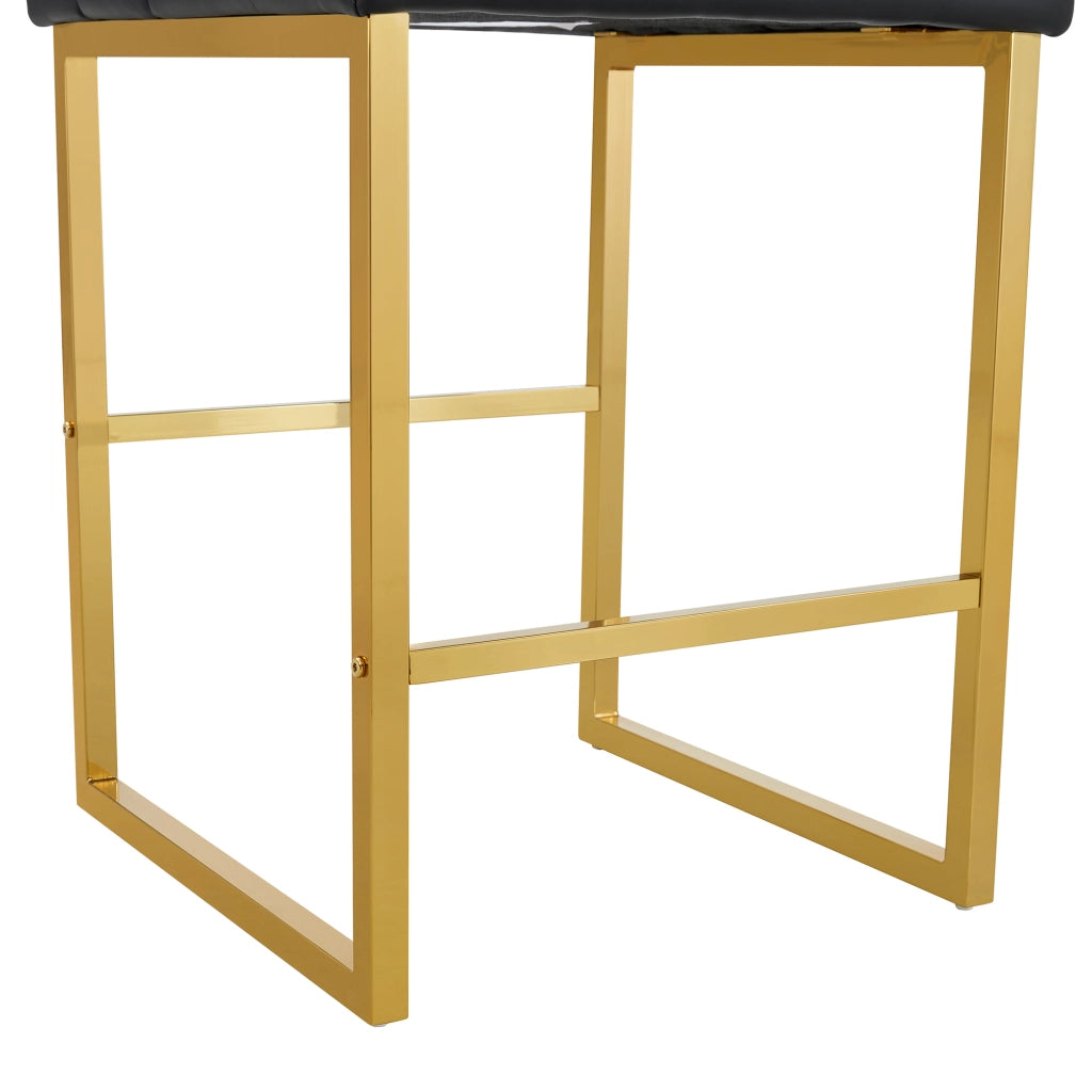 Set di 2 Sgabelli da Bar; Design Nordico con Seduta Quadrata Imbottita e Gambe Geometriche; Metallo e PU; Nero e Oro