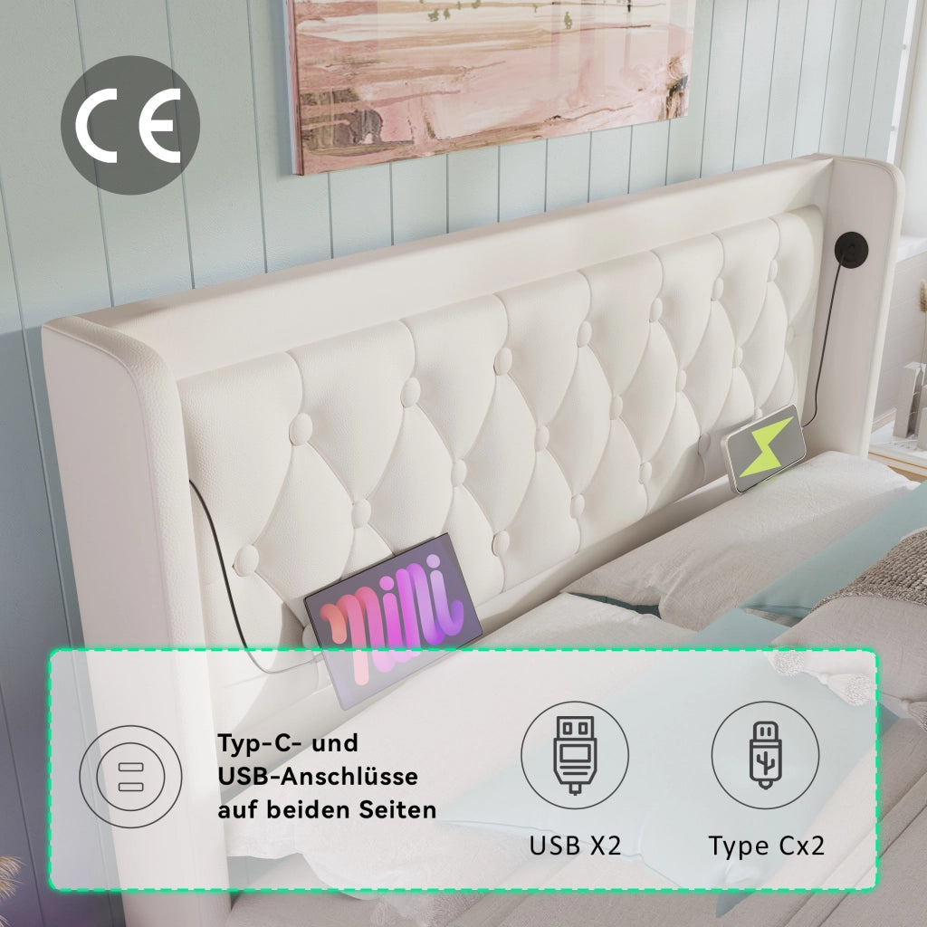 letto imbottito pu bianco 140 x 200 cm