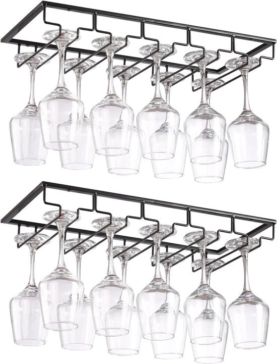 Sosteggi vetro per bar e cucina per vino (nero, 2 pezzi, 5 file)