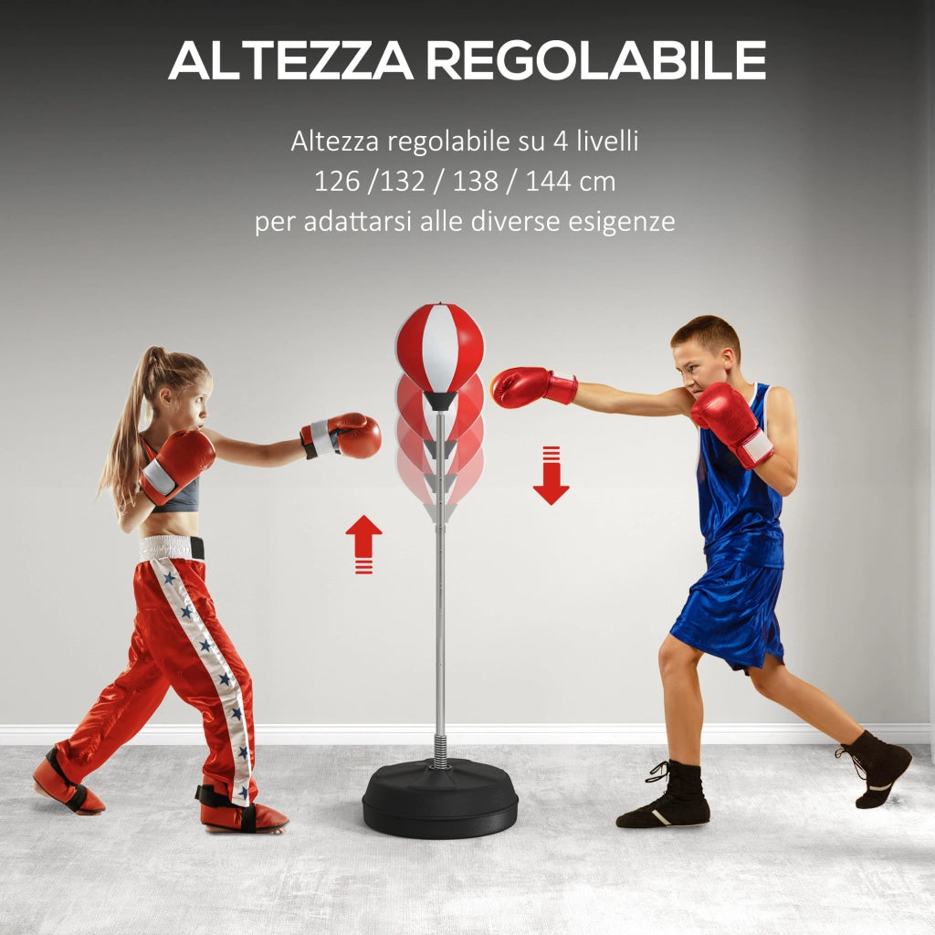 Punching Ball da Terra Regolabile ¨C Minimal ¨C Rosso e Bianco 43x43x126-144 cm