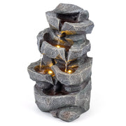 Fontana da giardino a 5 Livelli con effetto di pietra a forma di roccia, Fontanella elettrica in resina con luci e flusso d'acqua regolabile
