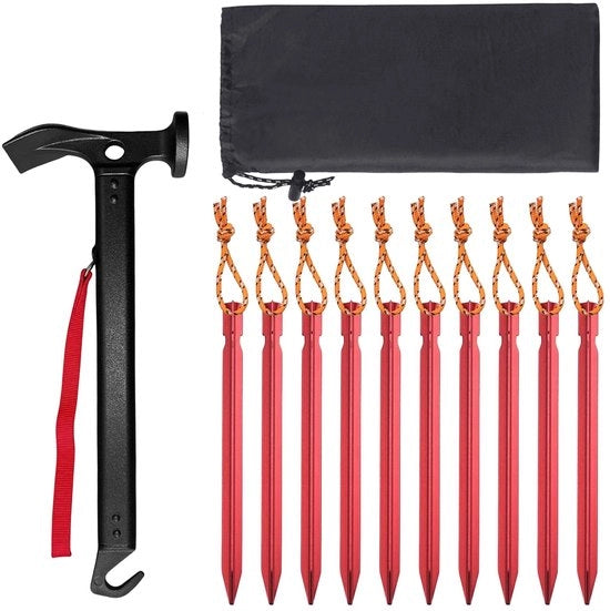 Campinghamer in Alluminio - 10 Pezzi di Tentharingen - Multifunzionale Tenthamer - Tas di Ripristino - Leggero - Duraturo e Resistente all'Ossidazione