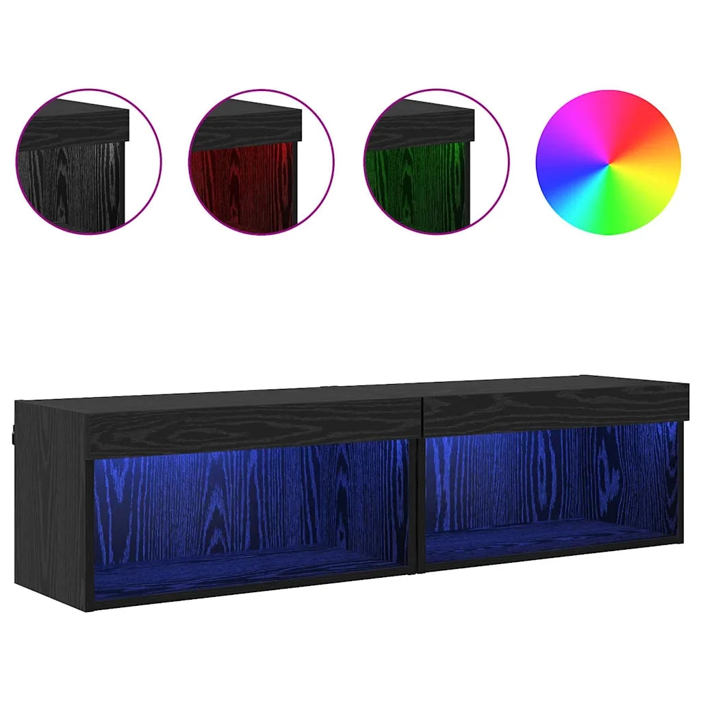 Set mobile TV con LED 2 pz | Armadietto TV | Mobile Porta TV Rovere Nero 60 x 30 x 30 cm