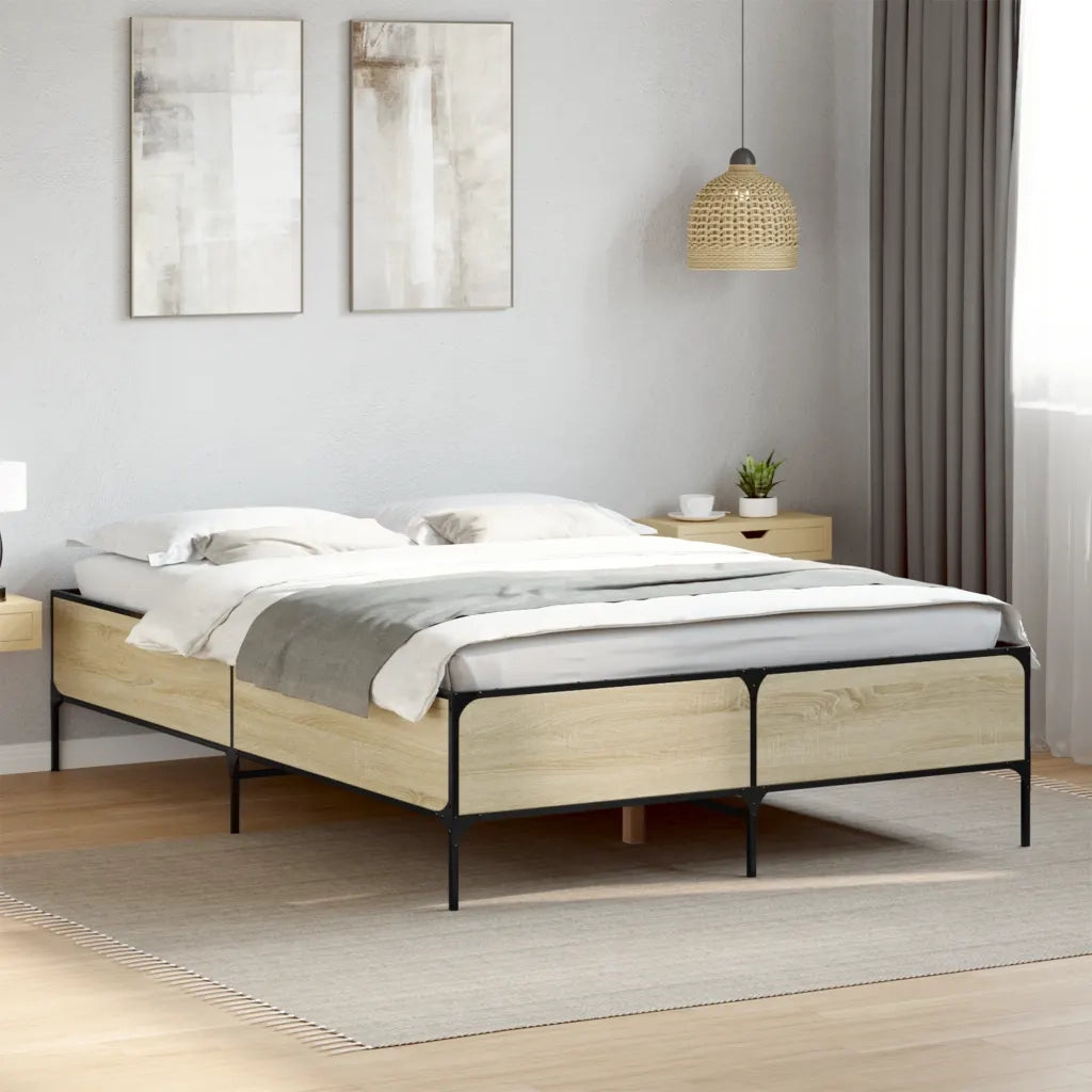 Giroletto-Struttura Letto Rovere Sonoma 150x200 cm in Legno Multistrato Metallo 830376