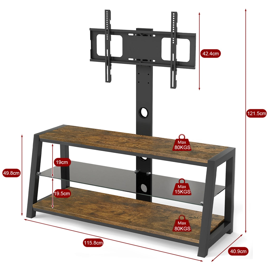 Cassettiera per TV marrone in MDF e metallo lunghezza 116 cm