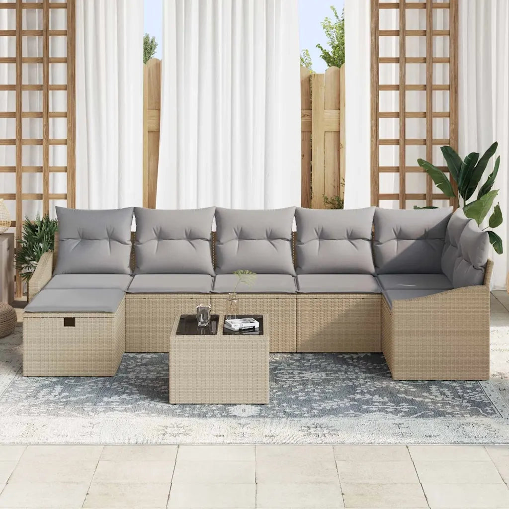 Set di divani con cuscino con archiviazione Beige polyrattan 3359309