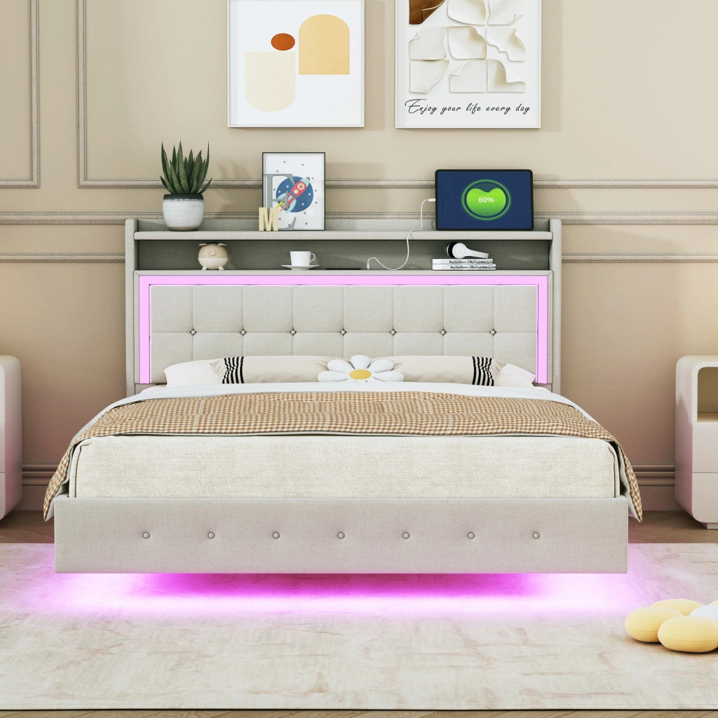 letto imbottito lino beige 140 x 200 cm