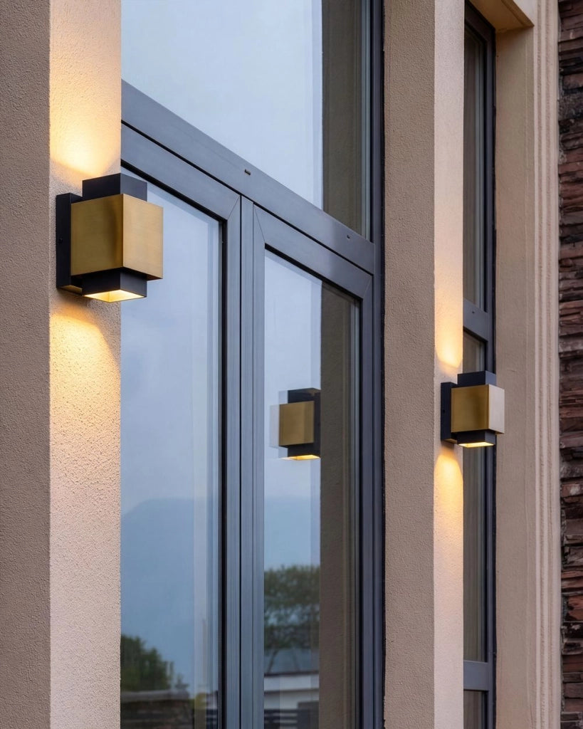 Set di 2 applique da esterno a LED in metallo, stile tradizionale, per porta d'ingresso e veranda, finitura ottone