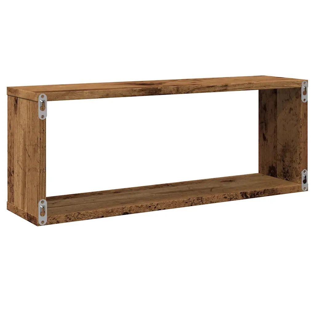 2 pz Mensole a Cubo Muro | Mensola a parete Legno Antico 60x15x23 cm in Truciolato