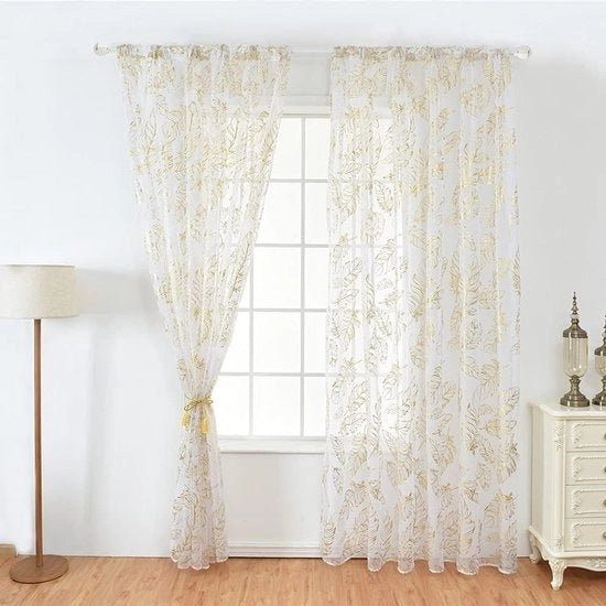Tende Transparenti - Tenda di Tulle 100 x 200 cm - Disegno a Vele - Oro/Argento - Per Finestre/Porte - Lavabile in Macchina - Decorazione per Finestre