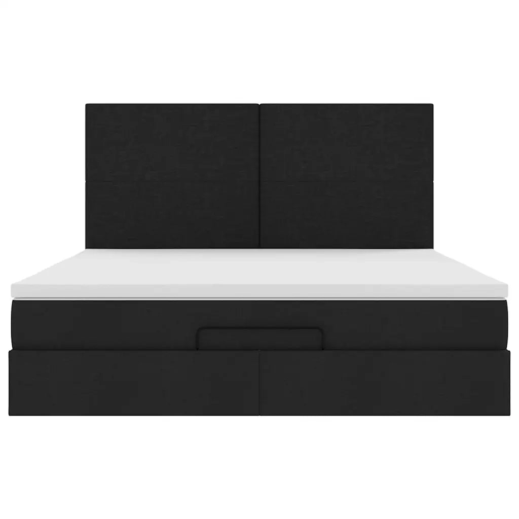 Struttura Letto Pouf con Materasso Nero 160x200 cm in Tessuto 3313936