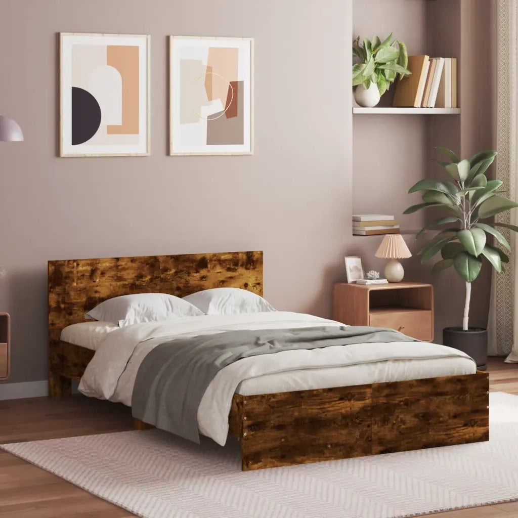Letto matrimoniale | Letto per adulti | Giroletto con Testiera Rovere Fumo 135x190 cm