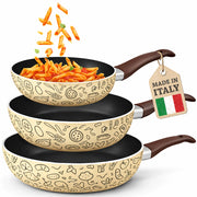 Tris Padelle Pastella 20-24-28 cm Antiaderente Manico Soft Touch Made in Italy