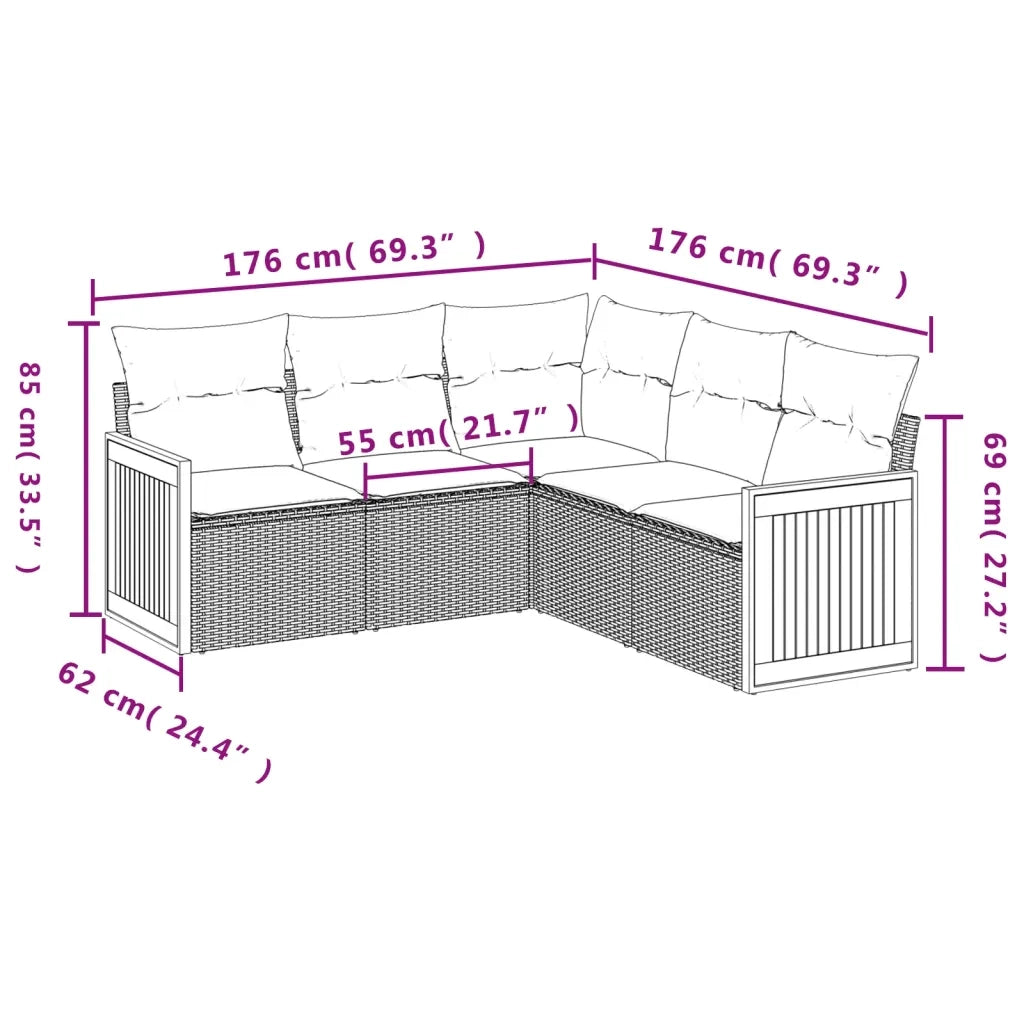 Set Divani da Giardino 5 pz con Cuscini in Polyrattan Nero