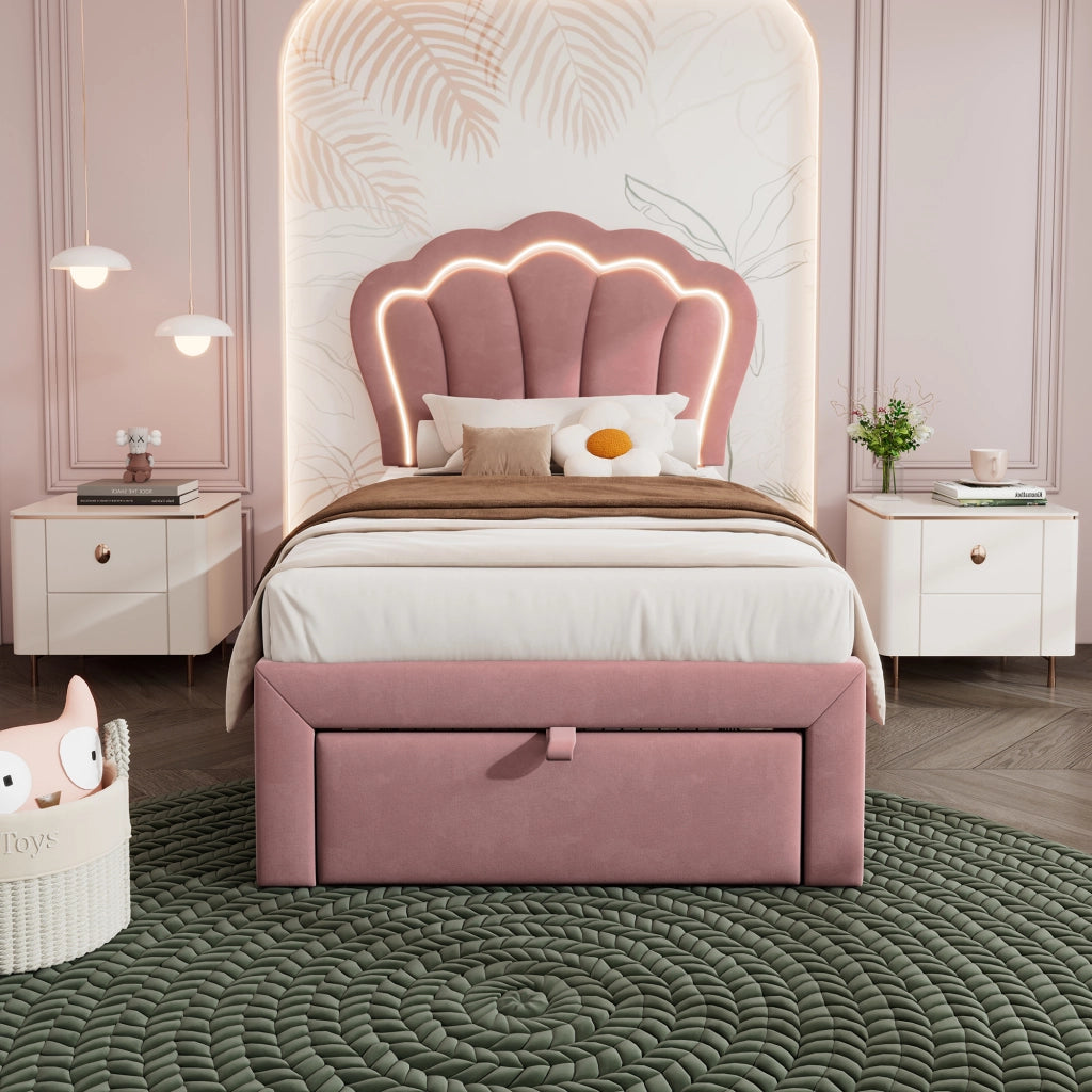 letto imbottito velluto rosa 90 x 200 cm