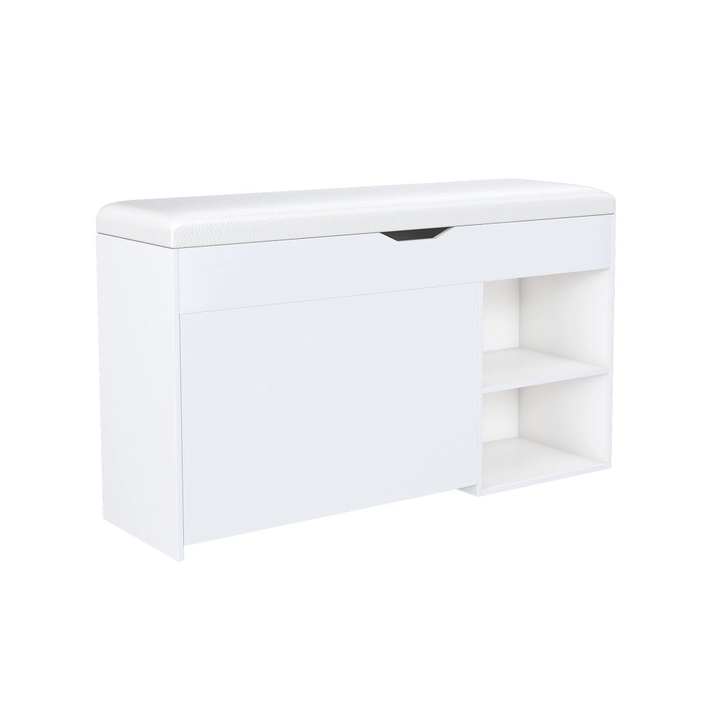Panca portascarpe con coperchio e vano contenitore in MDF bianco